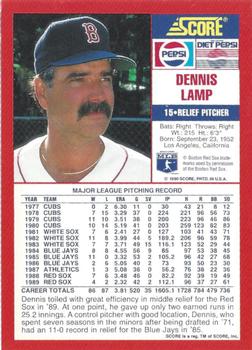 1990 Score Pepsi Boston Red Sox #12 Dennis Lamp Back