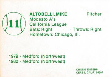1981 Chong Modesto A's #11 Mike Altobelli Back