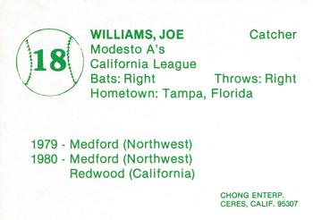 1981 Chong Modesto A's #18 Joe C. Williams Back
