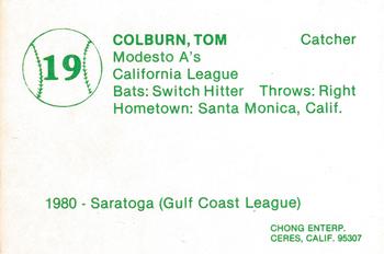 1981 Chong Modesto A's #19 Tom Colburn Back