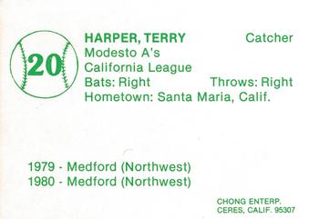 1981 Chong Modesto A's #20 Terry Harper Back