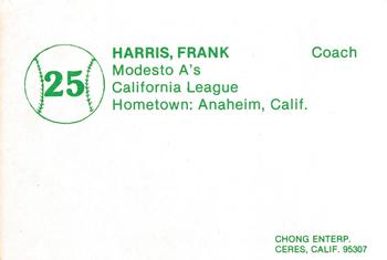 1981 Chong Modesto A's #25 Frank Harris Back
