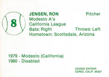 1981 Chong Modesto A's #8 Ron Jensen Back