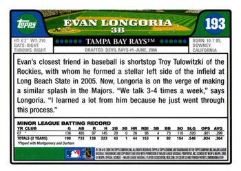2008 Topps Chrome #193 Evan Longoria Back