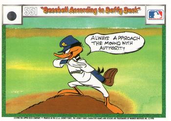 1990 Upper Deck Comic Ball #548 / 551 Baseball According to Daffy Duck Back