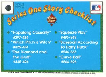 1990 Upper Deck Comic Ball #579 / 594 Curve Ball / Series One Story Checklist Back