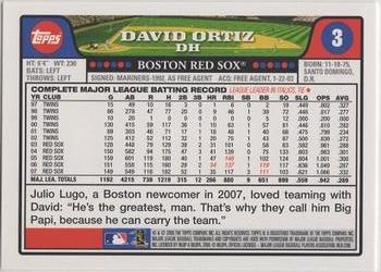 2008 Topps Gift Sets Boston Red Sox #3 David Ortiz Back