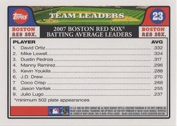 2008 Topps Gift Sets Boston Red Sox #23 David Ortiz / Mike Lowell / Dustin Pedroia Back