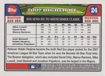 2008 Topps Gift Sets Boston Red Sox #24 David Ortiz / Manny Ramirez Back