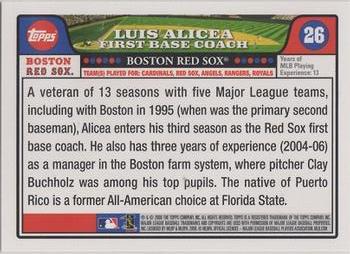 2008 Topps Gift Sets Boston Red Sox #26 Luis Alicea Back