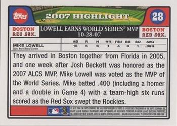 2008 Topps Gift Sets Boston Red Sox #28 Mike Lowell WS MVP Back