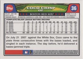 2008 Topps Gift Sets Boston Red Sox #36 Coco Crisp Back