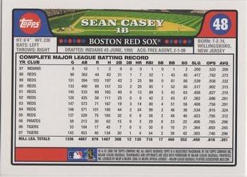 2008 Topps Gift Sets Boston Red Sox #48 Sean Casey Back