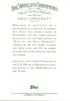 2008 Topps Allen & Ginter #232 Davy Crockett Back
