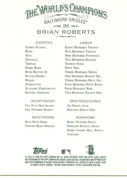 2008 Topps Allen & Ginter #265 Brian Roberts Back