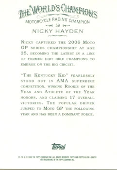 2008 Topps Allen & Ginter #59 Nicky Hayden Back