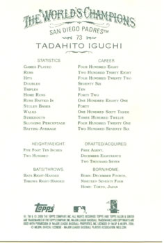 2008 Topps Allen & Ginter #73 Tadahito Iguchi Back