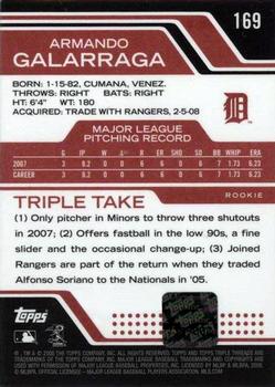 2008 Topps Triple Threads #169 Armando Galarraga Back