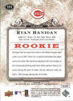 2008 Upper Deck A Piece of History #111 Ryan Hanigan Back