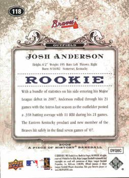 2008 Upper Deck A Piece of History #118 Josh Anderson Back