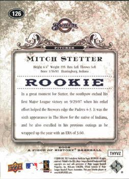 2008 Upper Deck A Piece of History #126 Mitch Stetter Back