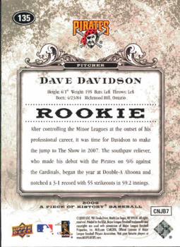 2008 Upper Deck A Piece of History #135 Dave Davidson Back