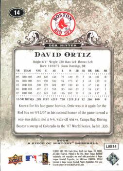 2008 Upper Deck A Piece of History #14 David Ortiz Back