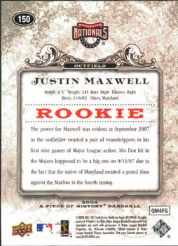 2008 Upper Deck A Piece of History #150 Justin Maxwell Back