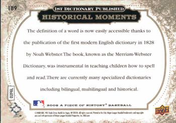 2008 Upper Deck A Piece of History #189 1st Dictionary Published Back