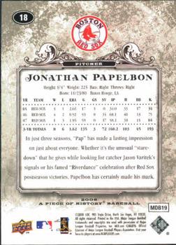2008 Upper Deck A Piece of History #18 Jonathan Papelbon Back