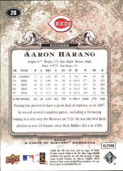 2008 Upper Deck A Piece of History #28 Aaron Harang Back