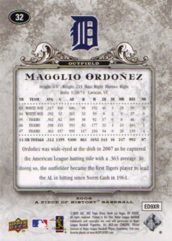 2008 Upper Deck A Piece of History #32 Magglio Ordonez Back
