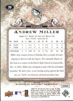 2008 Upper Deck A Piece of History #39 Andrew Miller Back