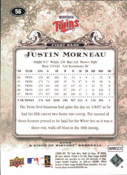 2008 Upper Deck A Piece of History #56 Justin Morneau Back