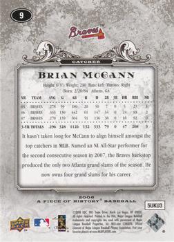 2008 Upper Deck A Piece of History #9 Brian McCann Back
