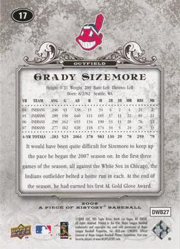 2008 Upper Deck A Piece of History #17 Grady Sizemore Back