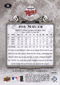 2008 Upper Deck A Piece of History #55 Joe Mauer Back