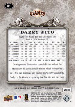 2008 Upper Deck A Piece of History #81 Barry Zito Back