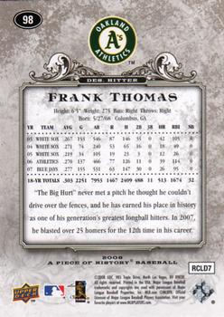2008 Upper Deck A Piece of History #98 Frank Thomas Back