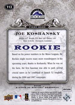 2008 Upper Deck A Piece of History #113 Joe Koshansky Back