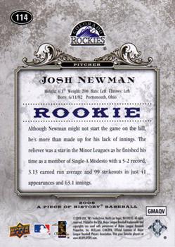 2008 Upper Deck A Piece of History #114 Josh Newman Back