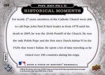 2008 Upper Deck A Piece of History #184 Pope John Paul II Back