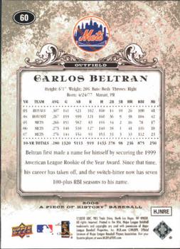 2008 Upper Deck A Piece of History #60 Carlos Beltran Back