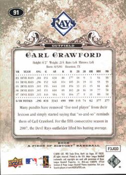 2008 Upper Deck A Piece of History #91 Carl Crawford Back
