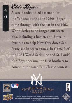 2008 Upper Deck Yankee Stadium Box Set #40 Clete Boyer Back
