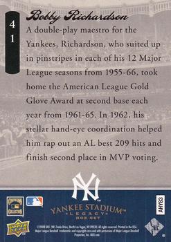 2008 Upper Deck Yankee Stadium Box Set #41 Bobby Richardson Back