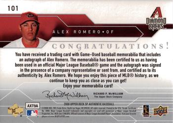 2008 SP Authentic #101 Alex Romero Back