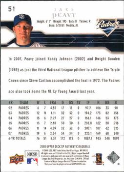 2008 SP Authentic #51 Jake Peavy Back