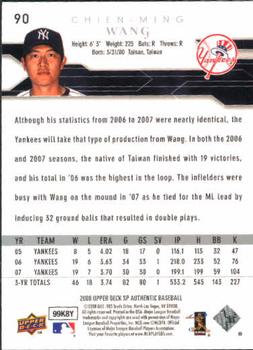 2008 SP Authentic #90 Chien-Ming Wang Back
