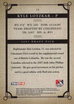 2007 TriStar Prospects Plus #13 Kyle Lotzkar Back